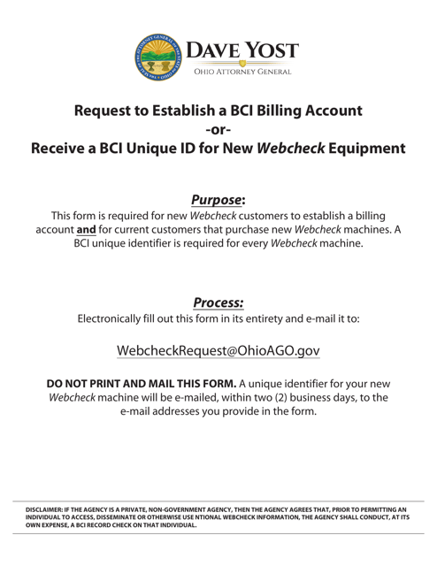 Request for New Account or Unique Webcheck Id - Ohio Download Pdf