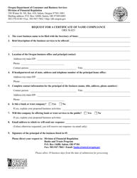 Document preview: Form 440-4867 Request for a Certificate of Name Compliance - Oregon