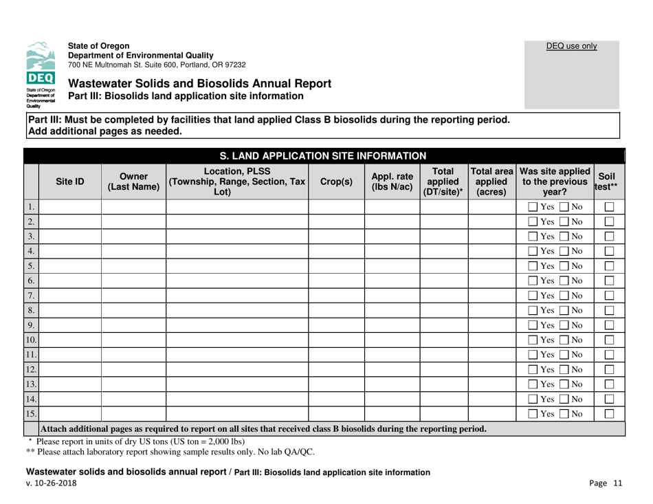 Wastewater Solids and Biosolids Annual Report - Oregon, Page 11