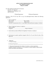 Document preview: SOS Form 92 Application for Registration of Athlete Agent - Oklahoma
