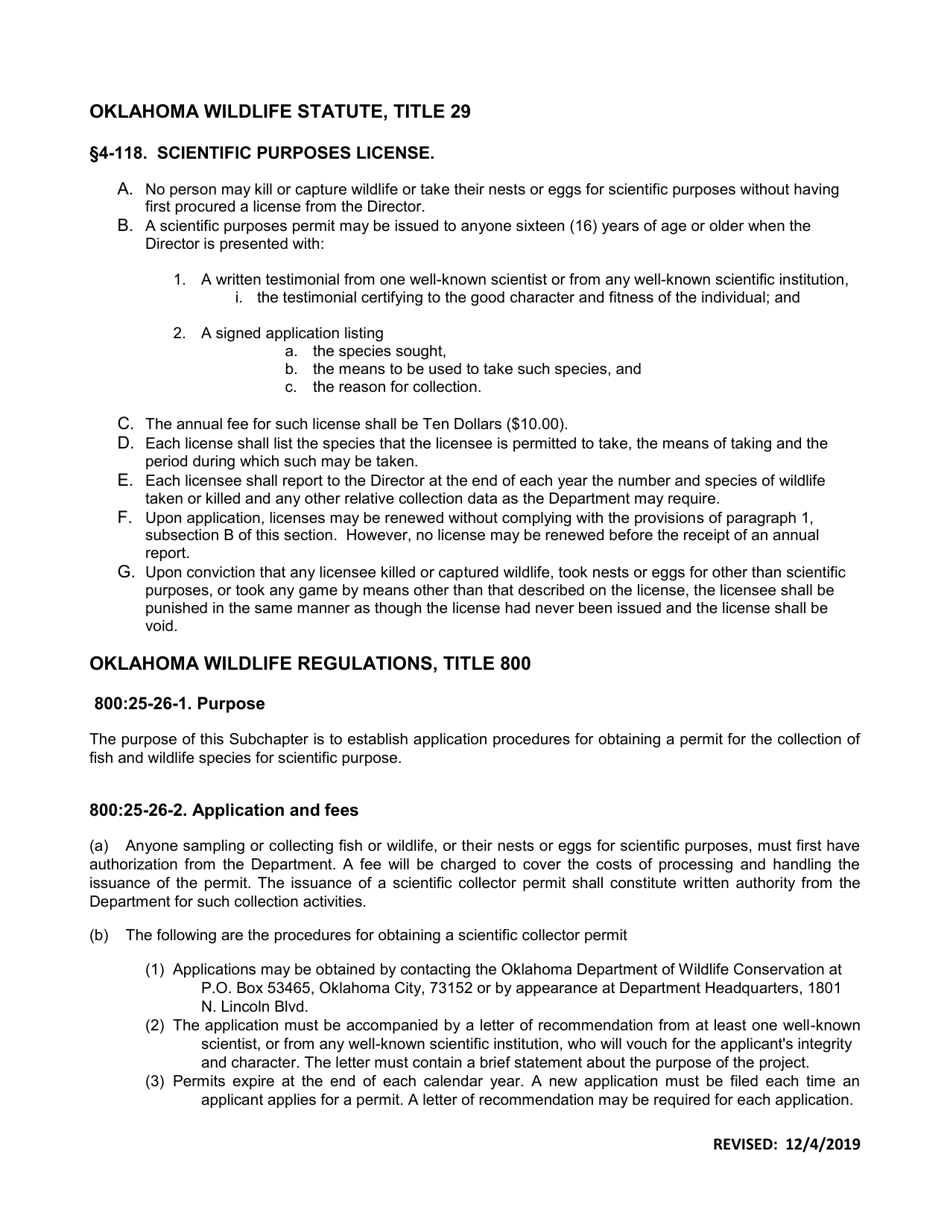 Application for Scientific Collectors Permit - Oklahoma, Page 12