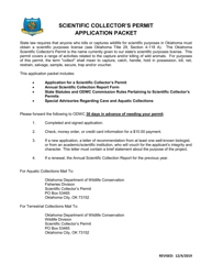 Application for Scientific Collector&#039;s Permit - Oklahoma
