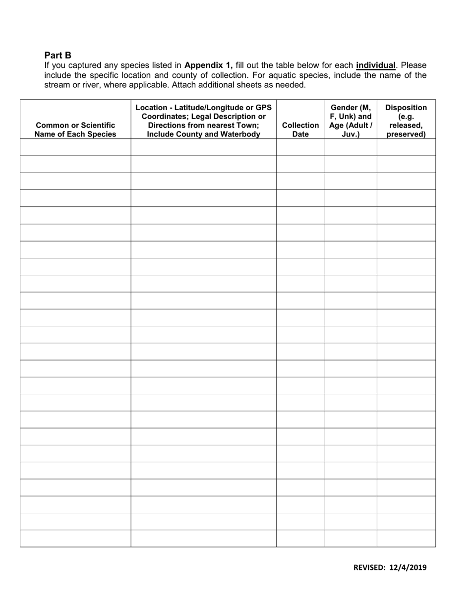 Application for Scientific Collectors Permit - Oklahoma, Page 7