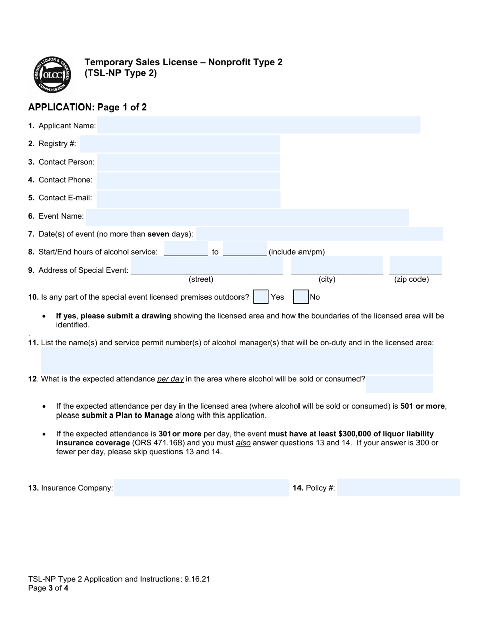 Temporary Sales License - Nonprofit Type 2 - Oregon, Page 3
