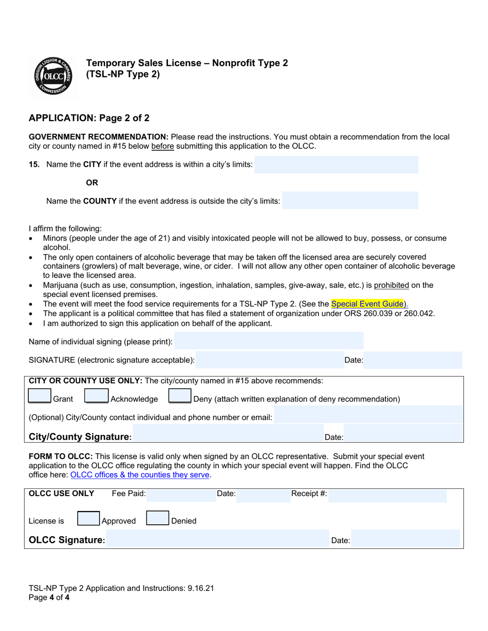 Temporary Sales License - Nonprofit Type 2 - Oregon, Page 4