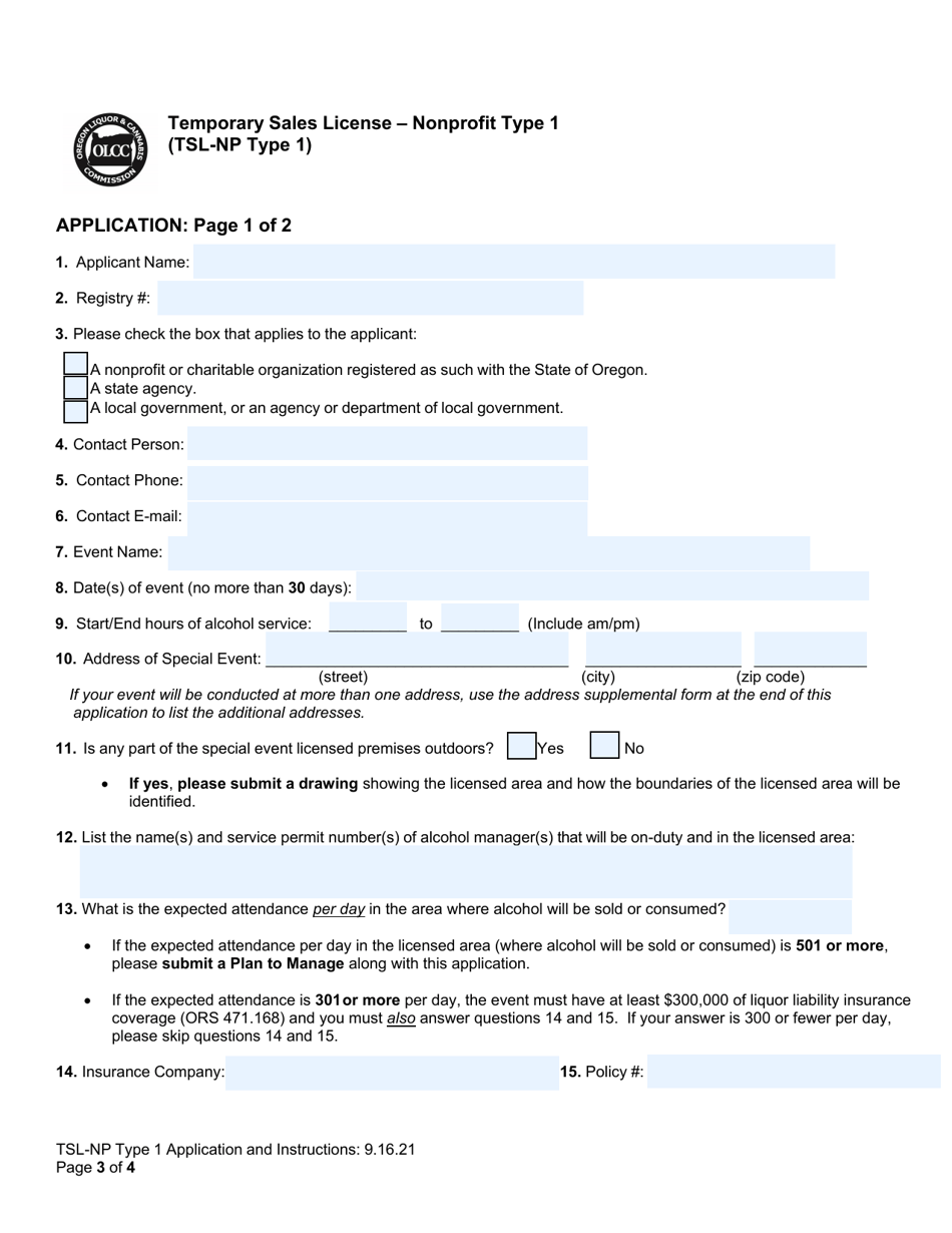 Temporary Sales License - Nonprofit Type 1 - Oregon, Page 3