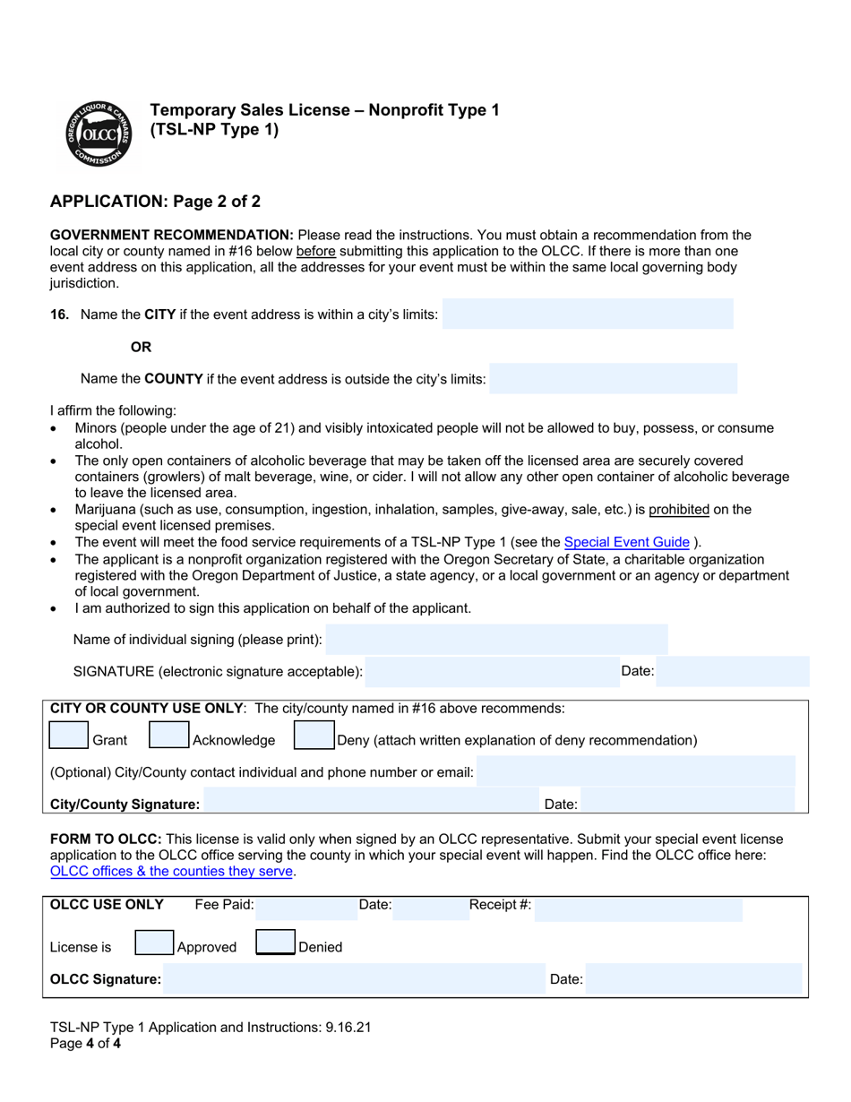 Temporary Sales License - Nonprofit Type 1 - Oregon, Page 4