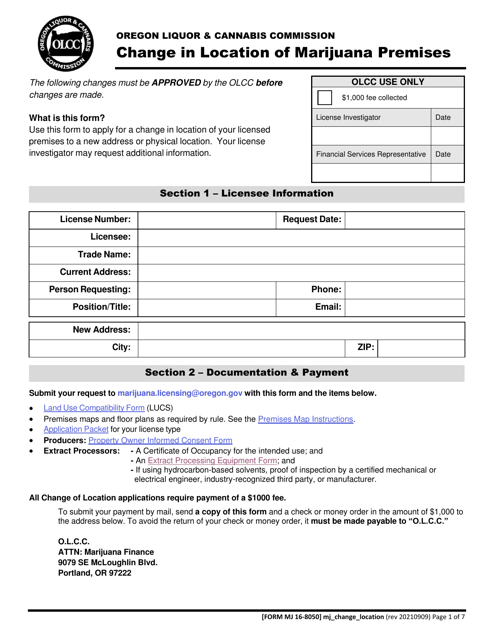 Form MJ16-8050  Printable Pdf