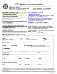 Form PS-1 &quot;Application for Certification or Licensure&quot; - Oregon