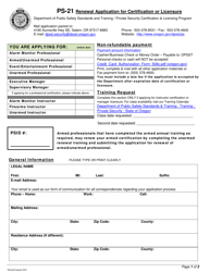 Form PS-21 Renewal Application for Certification or Licensure - Oregon