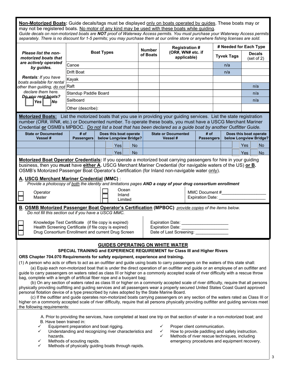 Oregon Outfitter Guide Application - Oregon, Page 4