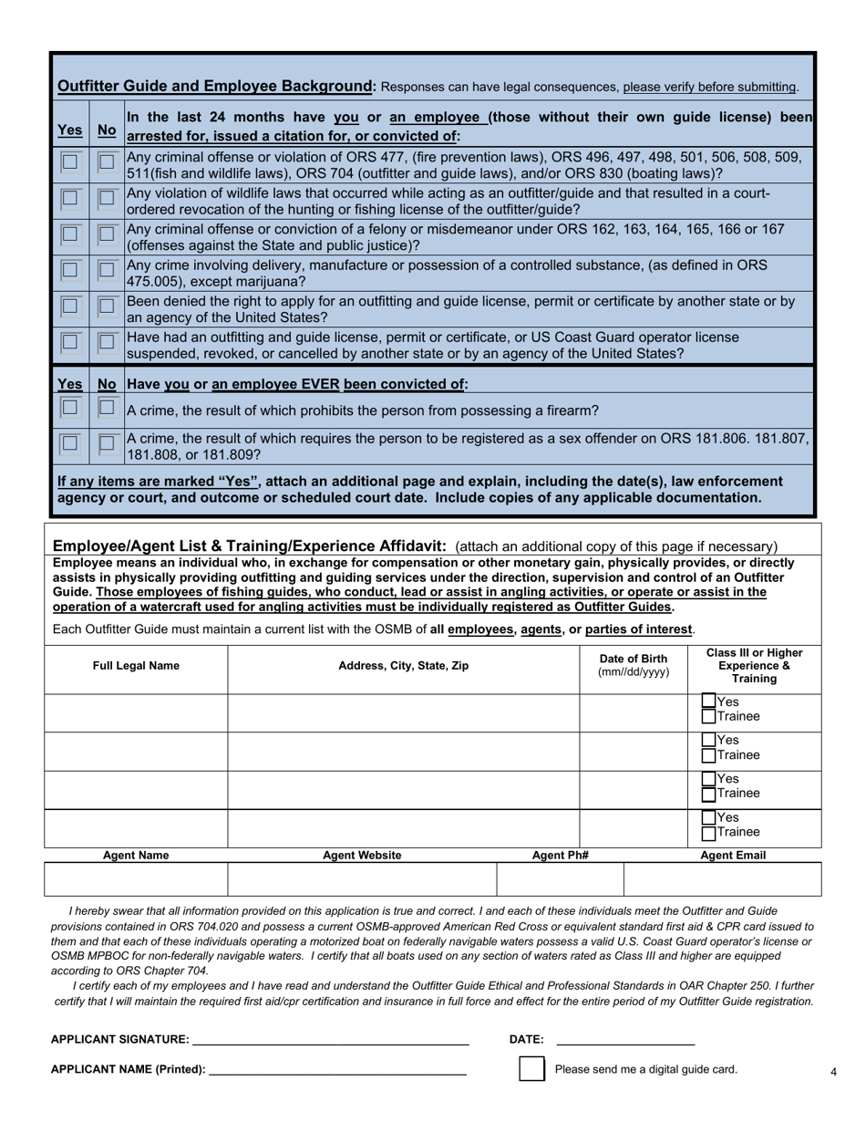 Oregon Outfitter Guide Application - Oregon, Page 5