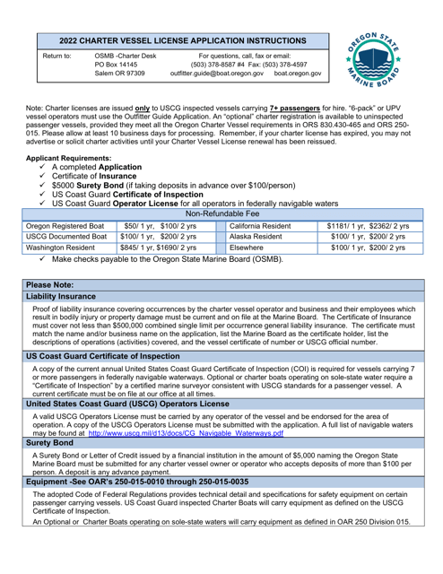 Charter Vessel License Application - Oregon Download Pdf