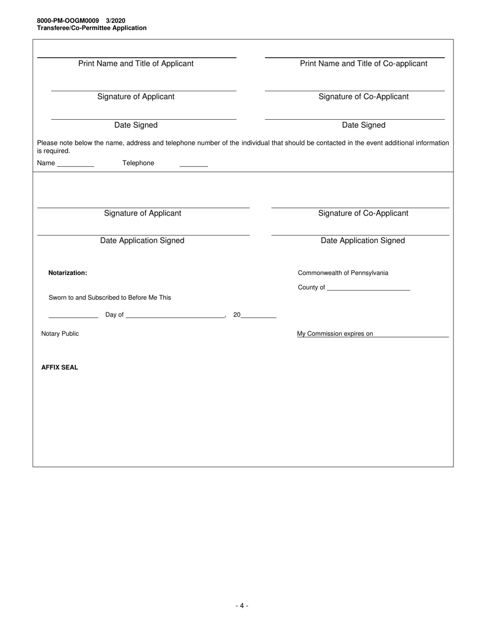 Form 8000-PM-OOGM0009 Transferee / Co-permittee Application for an Erosion and Sediment Control General Permit (Escgp) for Earth Disturbance Associated With Oil and Gas Exploration, Production, Processing, or Treatment Operations or Transmission Facilities - Pennsylvania, Page 4