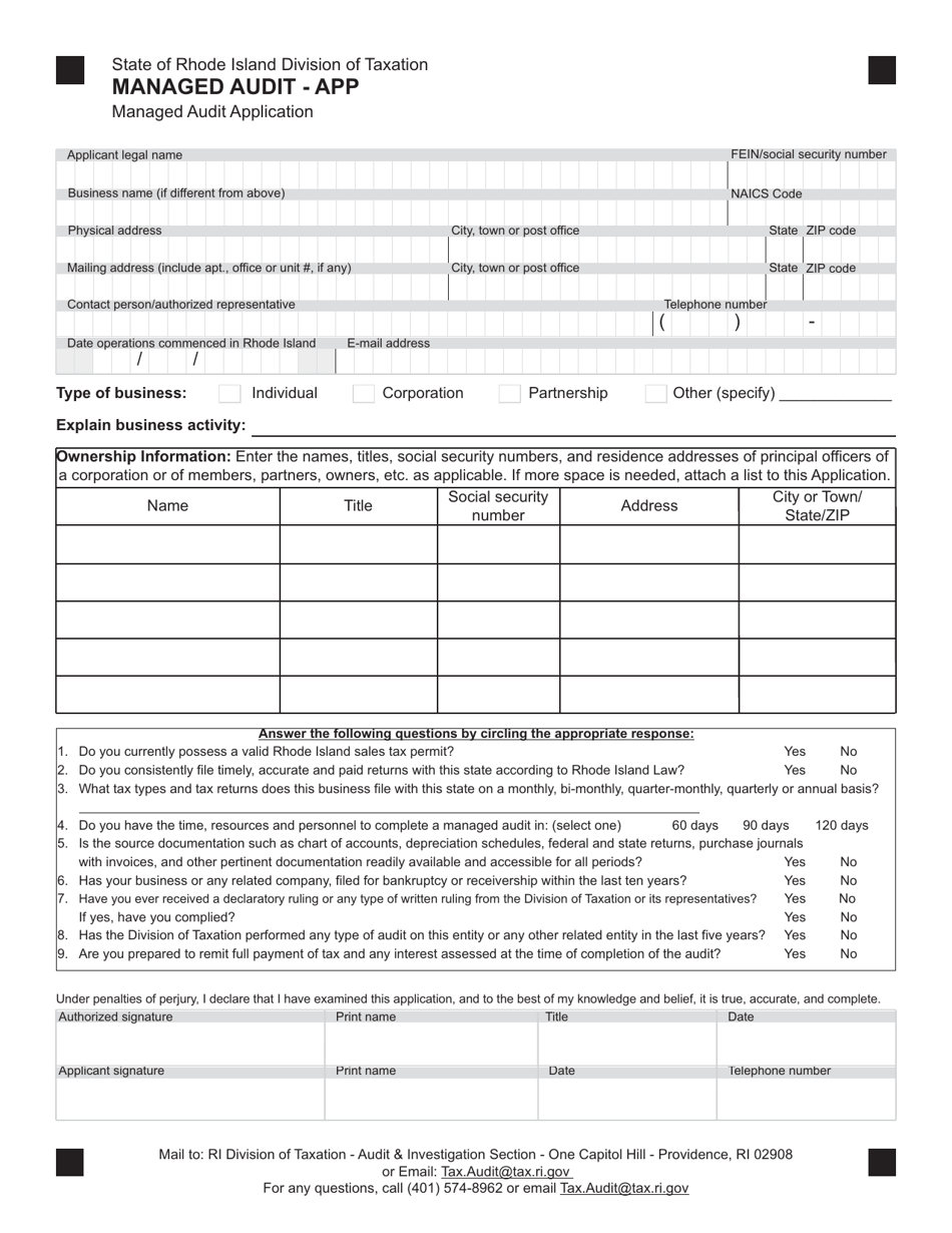 Managed Audit Application - Rhode Island, Page 1