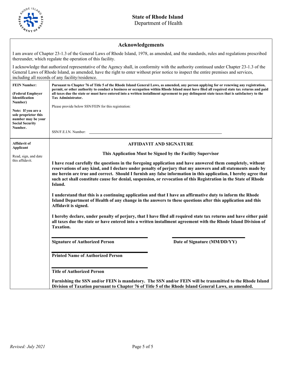 Application for Registration for Dental Diagnostic X-Ray Equipment Facility - Rhode Island, Page 5