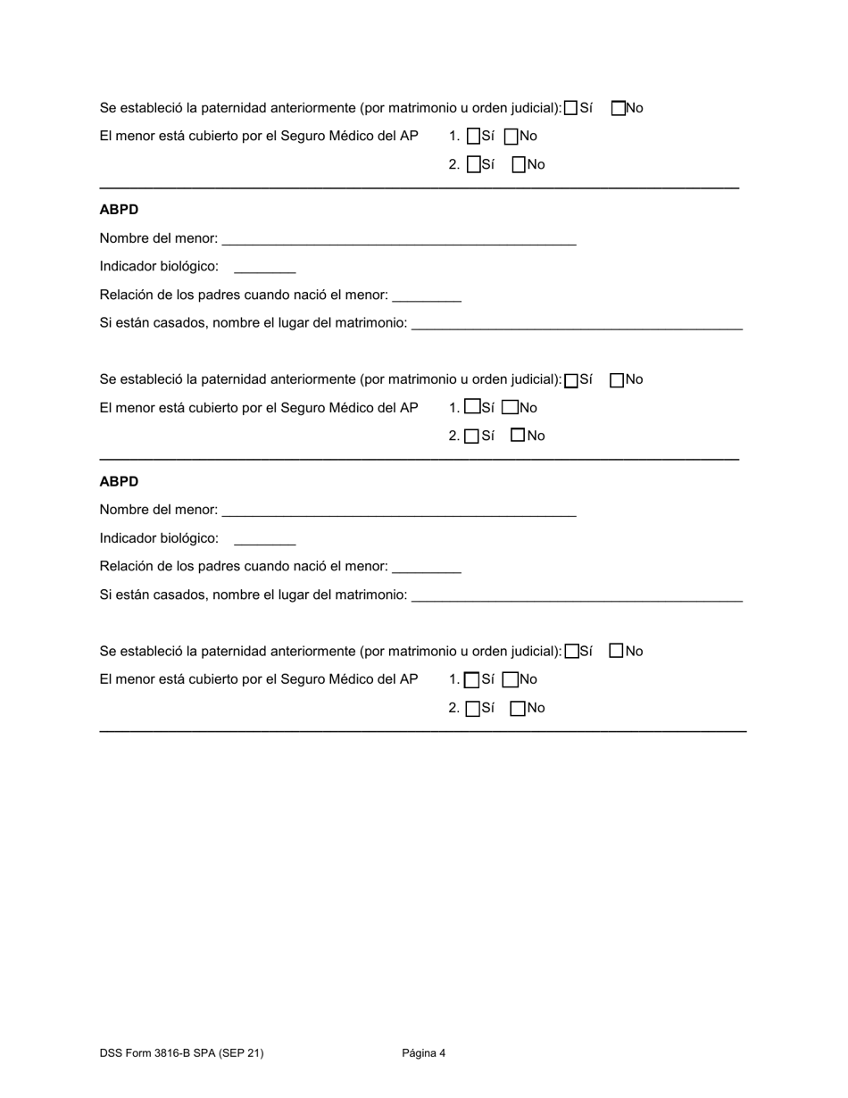 DSS Formulario 3816-B SPA Referencia Para Manutencion Infantil Datos Del Progenitor Ausente - South Carolina (Spanish), Page 5
