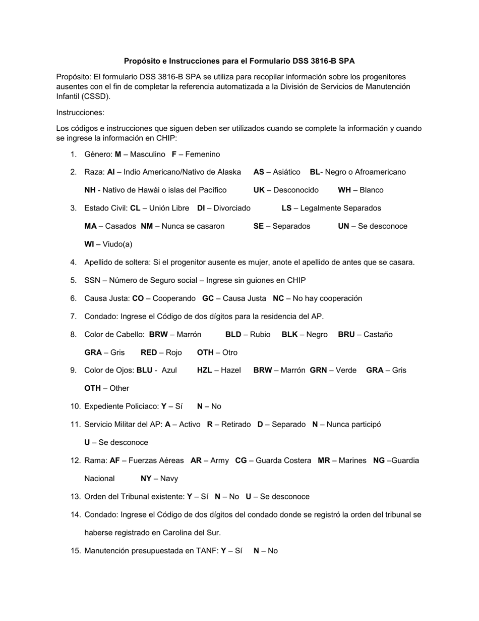 DSS Formulario 3816-B SPA Referencia Para Manutencion Infantil Datos Del Progenitor Ausente - South Carolina (Spanish), Page 6