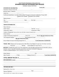 DSS Form 2667 &quot;Spanish-English Interpreting Invoice&quot; - South Carolina