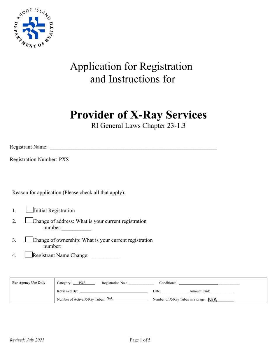 Application for Registration for Provider of X-Ray Services - Rhode Island, Page 1