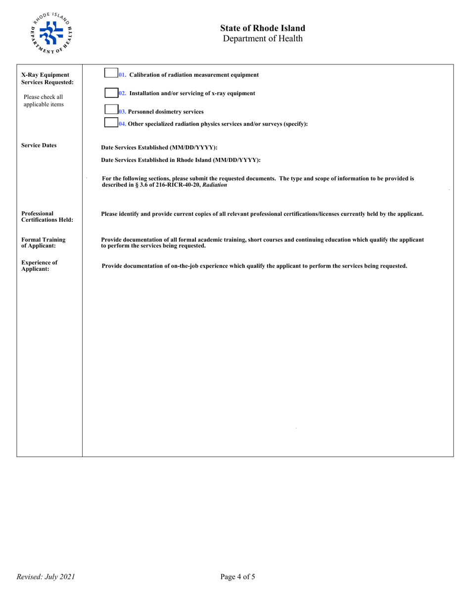Application for Registration for Provider of X-Ray Services - Rhode Island, Page 4
