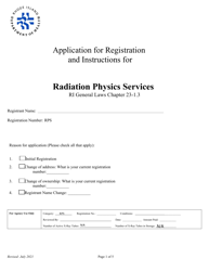 &quot;Application for Registration for Radiation Physics Services&quot; - Rhode Island
