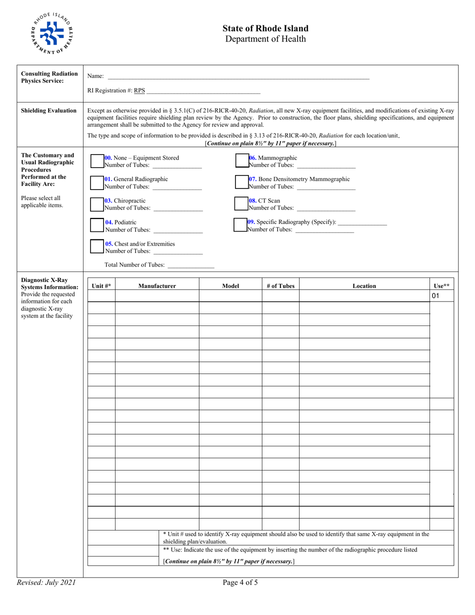 Rhode Island Application For Registration For Srm Diagnostic X Ray Equipment Facility Fill Out 4975