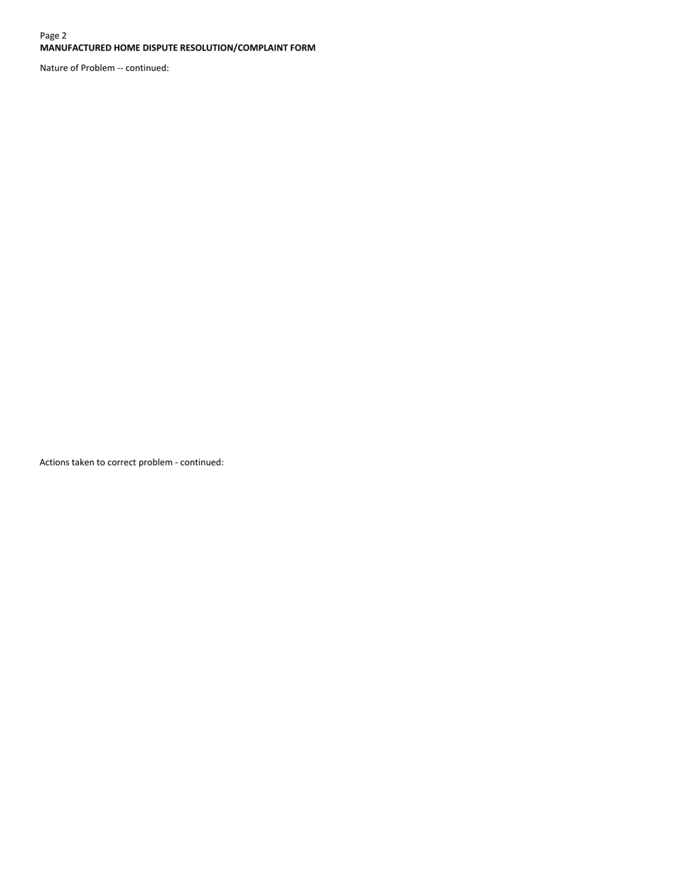Manufactured Home Dispute Resolution / Complaint Form - South Dakota, Page 2