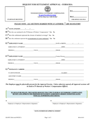 Form RSA (LB-0932) &quot;Request for Settlement Approval&quot; - Tennessee