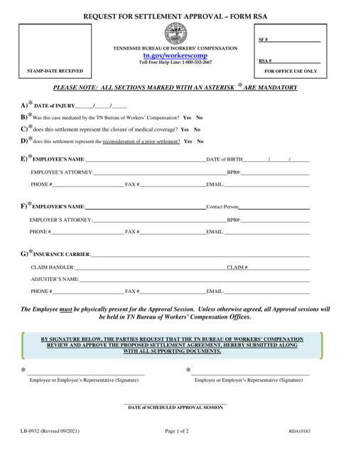 Form RSA (LB-0932)  Printable Pdf