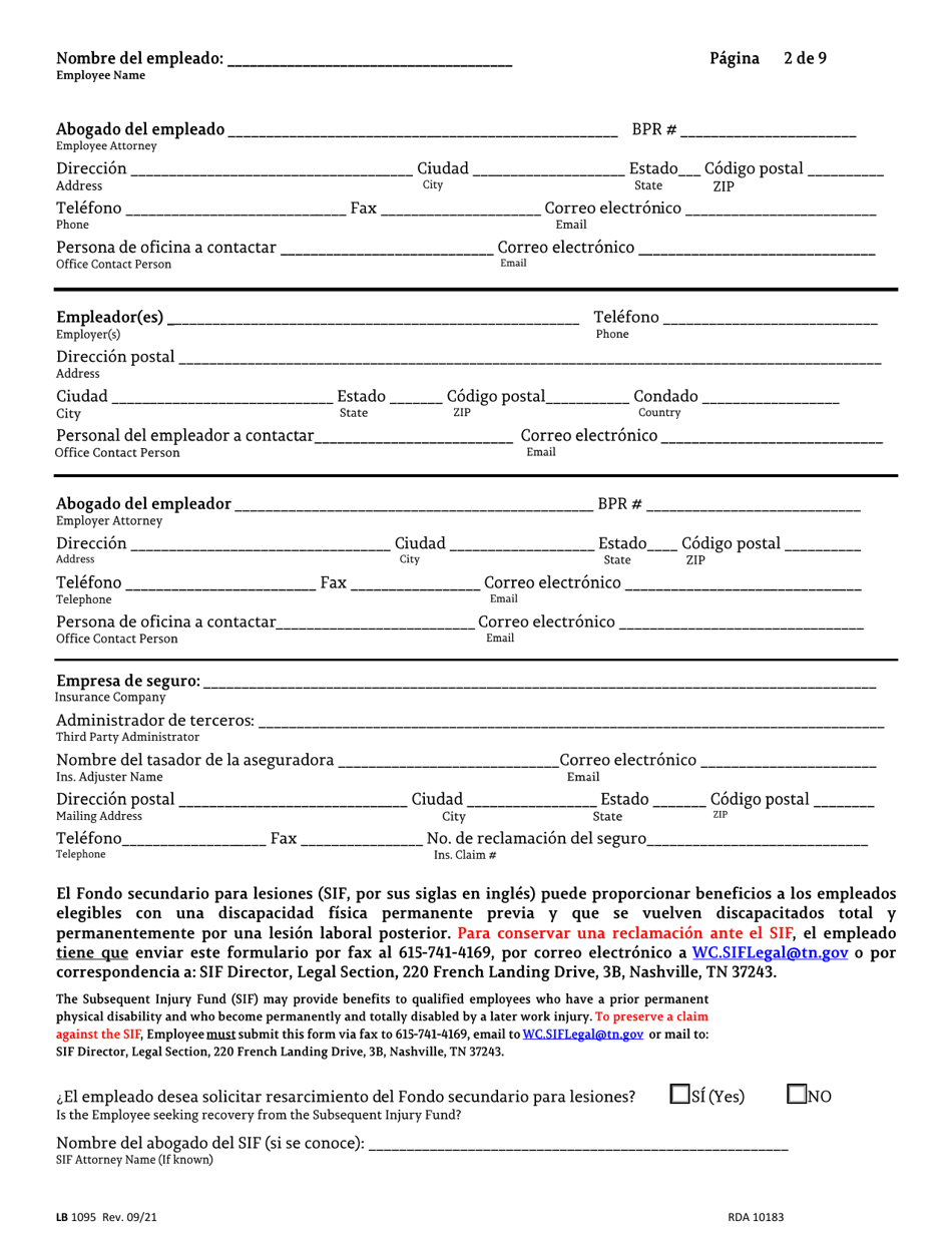 Form LB1095 Petition for Benefit Determination - Tennessee (English / Spanish), Page 2