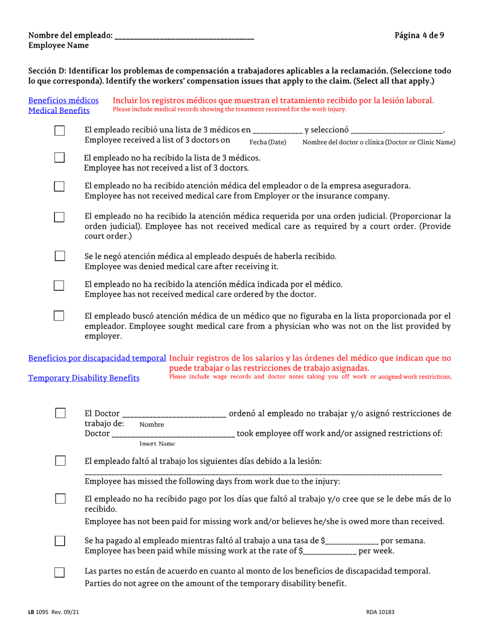 Form LB1095 Petition for Benefit Determination - Tennessee (English / Spanish), Page 4