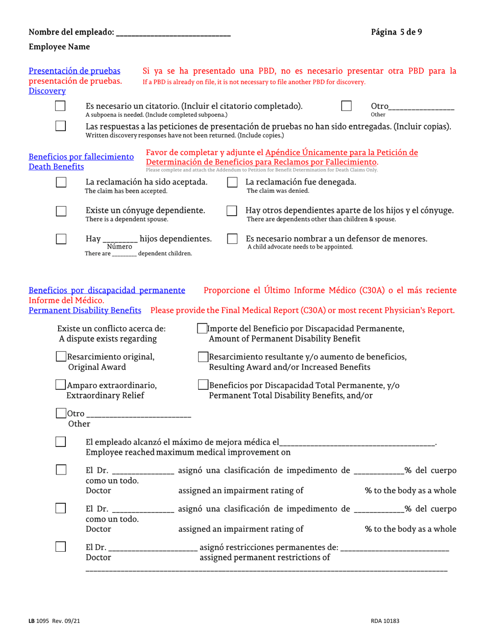 Form LB1095 Petition for Benefit Determination - Tennessee (English / Spanish), Page 5