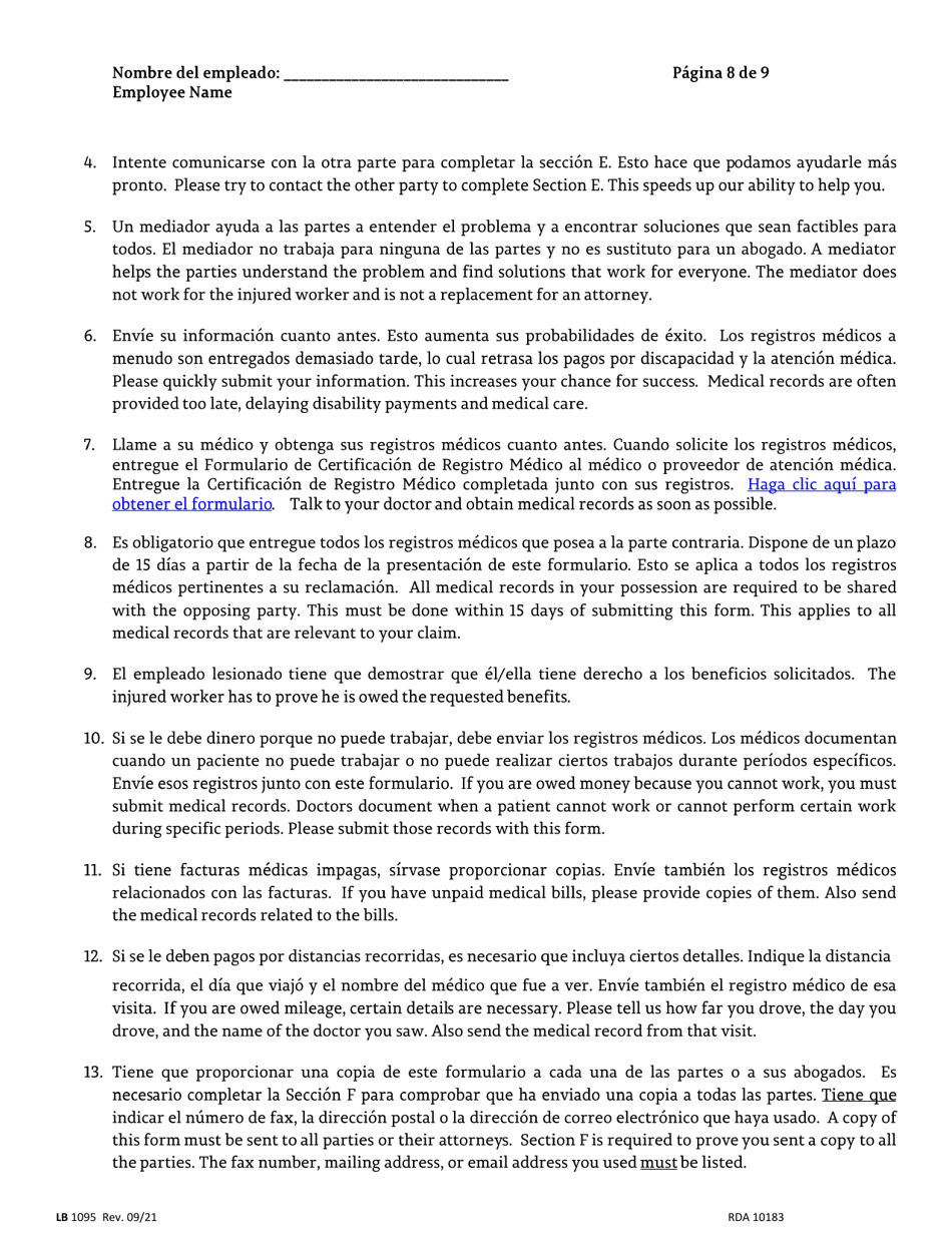 Form LB1095 Petition for Benefit Determination - Tennessee (English / Spanish), Page 8