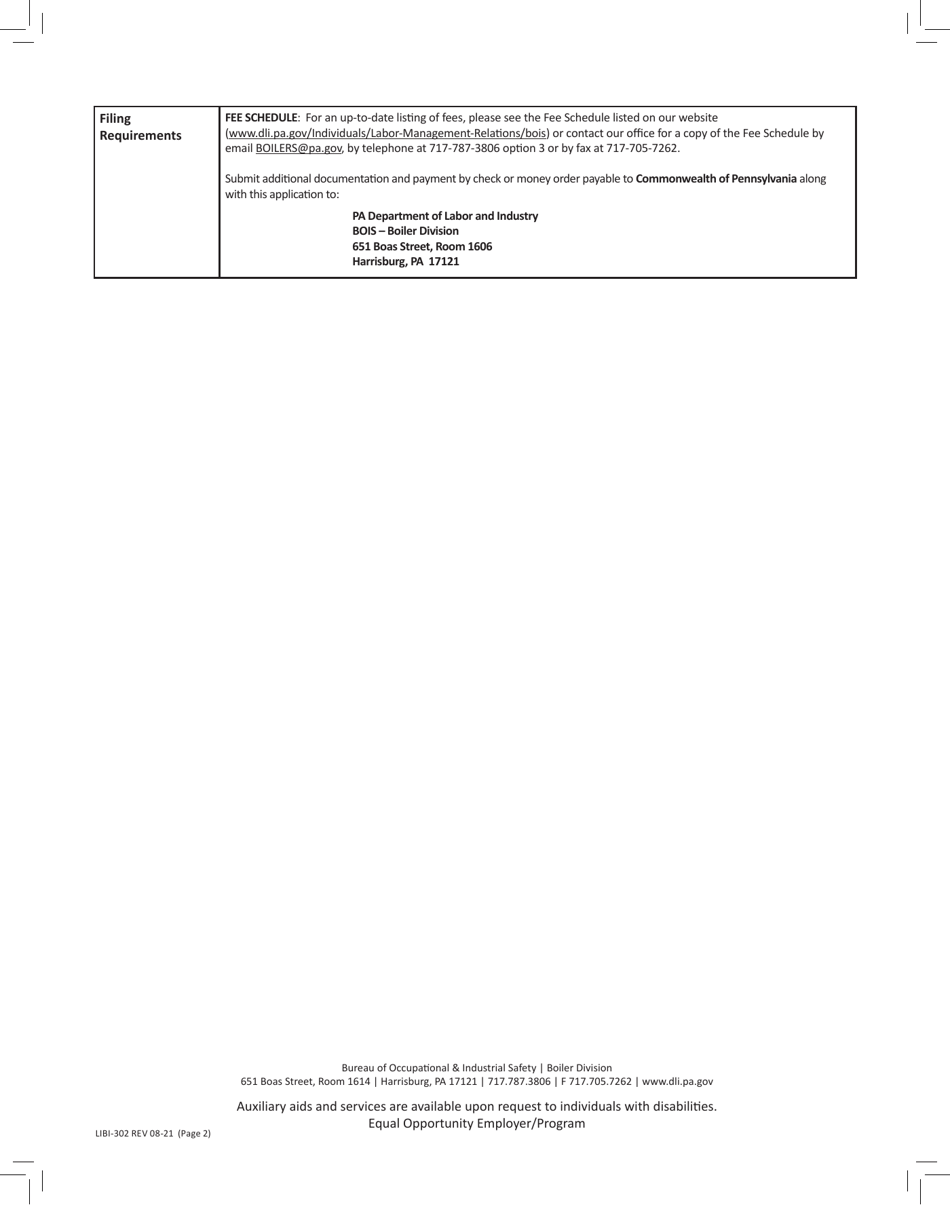Form LIBI-302 Boiler Intent to Install - Pennsylvania, Page 2