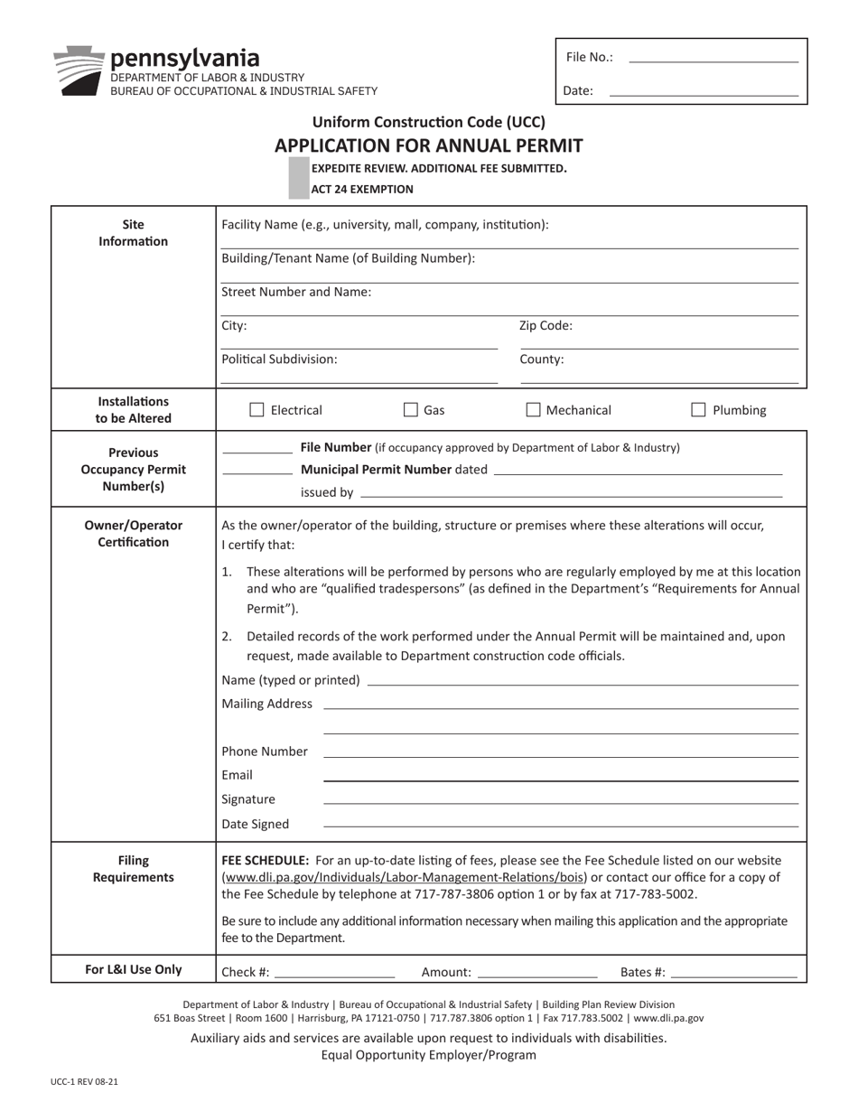 Form UCC1 Download Fillable PDF or Fill Online Application for Annual