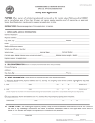 Form RV-F1313201 Surety Bond Application - Tennessee