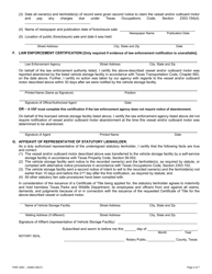 Form PWD309C Affidavit of Statutory Lien Foreclosure Sale by Licensed Vehicle Storage Facility - Texas, Page 2