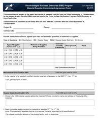 Document preview: Form SMS-4901 M/S Material Supplier Commitment Agreement Form - Disadvantaged Business Enterprise (Dbe) Program - Texas
