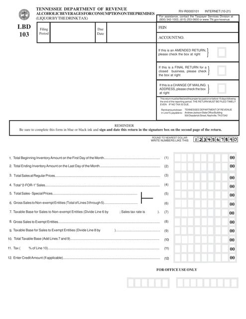 Form LBD103 (RV-R0000101)  Printable Pdf