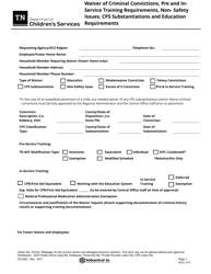 Form CS-0921 &quot;Waiver of Criminal Convictions, Pre and In-Service Training Requirements, Non-safety Issues, Cps Substantiations and Education Requirements&quot; - Tennessee
