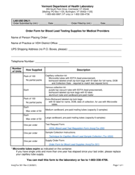 Form InorgTox501 &quot;Order Form for Blood Lead Testing Supplies for Medical Providers&quot; - Vermont