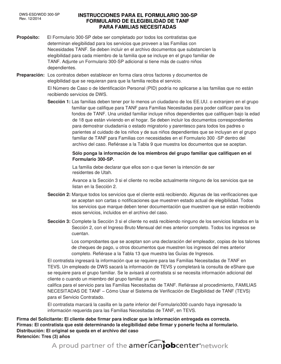 Formulario DWS-ESD / WDD300-SP Formulario De Elegibilidad De TANF Para Familias Necesitadas - Utah (Spanish), Page 3