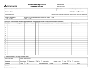 Form DTS-661-015 Driver Training School Student Record - Washington