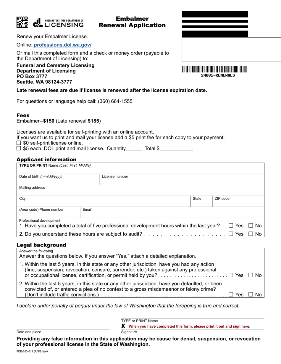 Form Fde 653 019 Fill Out Sign Online And Download Fillable Pdf Washington Templateroller 7500