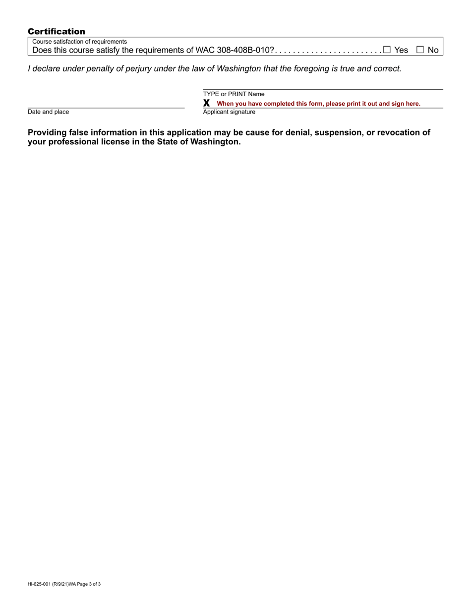 Form HI-625-001 Home Inspector Course Approval Application - Washington, Page 3