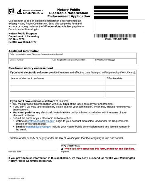 Form NP-659-005 Notary Public Electronic Notarization Endorsement Application - Washington