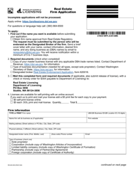 Form RE-620-008 &quot;Real Estate Firm Application&quot; - Washington