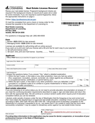 Form RE-620-005 Real Estate License Renewal - Washington