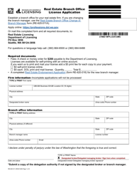 Form RE-620-011 &quot;Real Estate Branch Office License Application&quot; - Washington